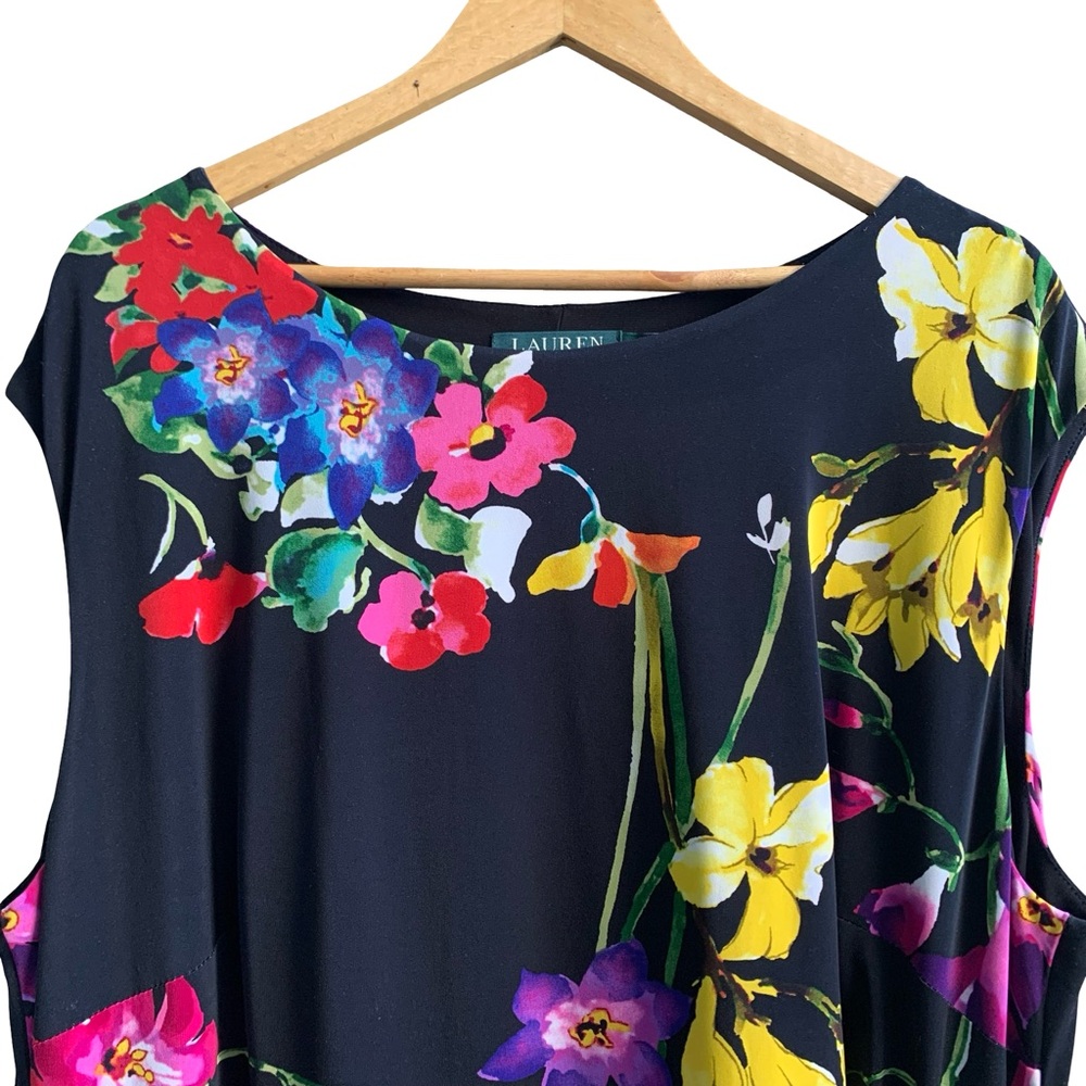Ralph Lauren Pink Yellow Ruched Floral Sheath Dress Wedding Guest Sleeveless - Picture 2 of 14